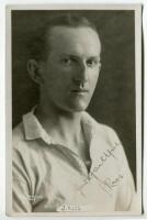 James Ross. Tottenham Hotspur 1923-1924. Mono real photograph postcard of Ross, half length, wearing Spurs shirt. Nicely signed in ink by Ross. Name printed to lower border. W.J. Crawford of Edmonton postcard. Good/very good condition Postally unused