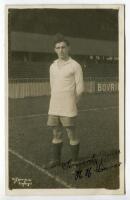 Hugh Harper Lorimer. Tottenham Hotspur 1919-1921. Mono real photograph postcard of Lorimer, full length, wearing Spurs attire in front of the main stand. Very nicely signed in ink by Thompson. W.J. Crawford of Edmonton postcard. Some silvering to two corn