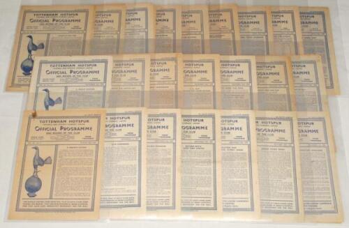 Tottenham Hotspur. Season 1947/1948. Complete run of twenty three League and Cup home programmes for the season. Football League Division II. Includes F.A. Cup matches v West Bromwich Albion and Leicester City and the friendly v Newcastle United. Some wea