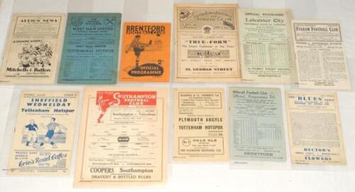 Tottenham Hotspur. Season 1947/1948. Eleven League and Cup away programmes for the season. Football League Division II. Matches v West Bromwich Albion, West Ham United, Luton Town, Leicester City, Fulham, Sheffield Wednesday, Southampton (FAC), Plymouth A