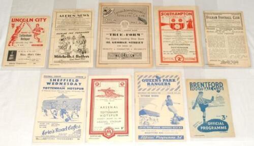 Tottenham Hotspur. Season 1948/1949. Nine League and Cup away programmes for the season. Football League Division II. Matches v Lincoln City, West Bromwich Albion, Luton Town, Southampton, Fulham, Sheffield Wednesday, Arsenal (FAC), Queens Park Rangers an