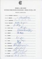 West Indies. England v West Indies 3rd Texaco Trophy One-day International, Lord’s, 23rd May 1988. Official autograph sheet with pritned title and players’ names, signed by fifteen of the listed West Indies players. Signatures are Ambrose, Arthurton, Benj