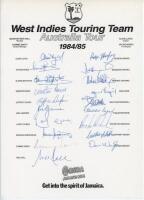 West Indies tour to Australia 1984/85. Rare official autograph sheet with printed title and players’ names, fully signed in ink by all nineteen members of the touring party. Signatures are Lloyd (Captain), Richards, Baptiste, Davis, Dujon, Garner, Gomes, 