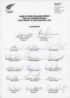 West Indies tour to New Zealand 1995. Official autograph sheet for the Bank of New Zealand one day international series with printed title and players’ names, fully signed in ink by the seventeen listed members of the West Indies touring party. Signatures