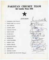 Pakistan tour to Sri Lanka 1976. Very rare official autograph sheet with printed title and players’ names, fully signed in ink by all fifteen of the listed playing members of the touring party. Signatures are Intikhab Alam (Captain), Wasim Bari, Asif Maso