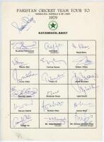 Pakistan tour to New Zealand, Australia & Sri Lanka 1979. Rarer official autograph sheet with printed title and players’ names, fully signed in ink by all eighteen of the listed members of the touring party. Signatures are Mushtaq Mohammad (Captain), Asif