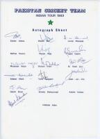 Pakistan tour to India 1983. Rarer official autograph sheet with printed title and players’ names, signed in ink by thirteen of the listed members of the touring party and one other. Signatures are Zaheer Abbas (Captain), Wasim Bari, Javed Miandad, Wasim 