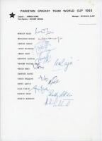 Pakistan team for the Prudential World Cup 1983 in England. Official autograph sheet with printed title and players’ names, signed in ink by thirteen of the listed members of the touring party. Signatures are Imran Khan (Captain), Mohsin Khan, Zaheer Abba