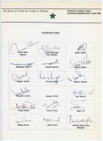 Pakistan tour to Australia & New Zealand 1988. Official autograph sheet with printed title and players’ names, signed in ink by seventeen of the listed members of the touring party. Signatures are Imran Khan (Captain), Javed Miandad, Abdul Qadir, Mudassar