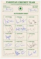 Pakistan tour to Australia & New Zealand 1992/93. Official autograph sheet with printed title and players’ names. Fully signed in ink by all seventeen listed members of the touring party. Signatures are Javed Miandad (Captain), Rameez Raja, Saleem Malik, 