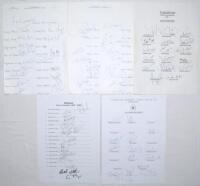 Pakistan unofficial autograph sheets 1992-2010. Five unofficial sheets for Pakistan tours to Australia 1992/93 (18 signatures), to Australia 1996 (17), to England 1996 (17), to Australia 1999/2000 (18), and to England 2010 (15). Signatures include Aamir S