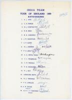 India tour to England 1959. Official autograph sheet with printed title and players’ names, fully signed in ink by all twenty members of the touring party. Signatures are Gaekwad (Captain), Borde, Contractor, Desai, Ghorpade, Gupte, Jaisimha, Joshi, Kripa