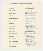 India tour to Australia 1977/78. Rarer official autograph sheet with printed title and players’ names, fully signed in ink by the sixteen listed members of the touring party. Signatures are Bedi (Captain), Gavaskar, Amarnath, Chauhan, Chandrasekhar, Ghavr