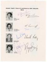 India tour to Australia & New Zealand 1980/81. Four page printed autograph sheet with mono images and facsimile signatures of the eighteen members of the India touring party, and signed in ink by all eighteen. Signatures are Gavaskar, (Captain), Vishwanat