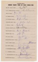 India tour to West Indies 1983. Rarer official autograph sheet with printed title and players’ names, fully signed in ink by all eighteen listed members of the India touring party. Signatures are Kapil Dev (Captain), Kirmani, Arun Lal, Gaekwad, Gavaskar, 