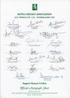 Kenya and Scotland. World Cup, England 1999. Official autograph sheet with printed title and players’ names, fully signed in ink by all nineteen of the listed members of the Kenya touring party. Players’ signatures are Asif Karim (Captain), Odumbe, Angara