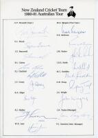 New Zealand tour to Australia 1980/81. Official autograph sheet with printed title and players’ names, signed in ink by all seventeen listed members of the New Zealand touring party. Signatures are Howarth (Captain), Burgess, Boock, Bracewell, Cairns, Cha