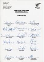 New Zealand 1995. Three official autograph sheets, all fully signed. Sheets are for the tour to India 1995 (18 signatures), New Zealand v South Africa Centenary Test 1995 (15), and the One Day International Series, New Zealand v West Indies 1995 (15). Pla