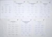 New Zealand 1995/96 & 1996. Seven official autograph sheets, all fully signed. Sheets are the New Zealand team for the second Test v Zimbabwe, Eden Park, 20th- 24th January 1996 (15 signatures), one day international series v Zimbabwe 1996 (two sheets, bo