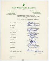 South Africa v New Zealand 1961/62. Rare official autograph sheet with printed title and players’ names, fully signed in ink by all twelve listed members of the South Africa team for the first two Test matches at Durban 8th- 12th December 1961 and Johanne