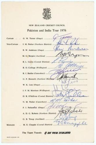 South Africa tour to England 1965. Official autograph sheet with printed title and players&rsquo; names, fully signed in ink by all sixteen listed members of the touring party. Signatures are van der Merwe (Captain), Barlow, Bacher, Bland, Bromfield, Botten, Cr