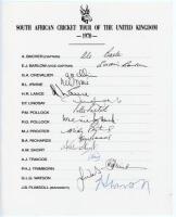 South Africa tour to England 1970. Rare official autograph sheet for the cancelled South Africa tour of the United Kingdom 1970. The sheet with printed titles and players’ names fully signed in ink by all fifteen listed members of the party. Signatures ar