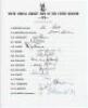 South Africa tour to England 1970. Rare official autograph sheet for the cancelled South Africa tour of the United Kingdom 1970. The sheet with printed titles and players’ names fully signed in ink by all fifteen listed members of the party. Signatures ar