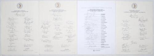 South Africa v Pakistan, New Zealand & England 1995. Four official autograph sheets, each fully signed by South Africa teams and officials. Includes three South Africa United Cricket Board autograph sheets for South Africa v Pakistan, Wanderers 19th- 23rd