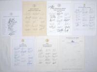 South Africa 1994-2015. Seven official autograph sheets for the South Africa tour to England 1994 (16 signatures), World Cup Team 1999 (15) and 2003 (15), tour to Australia 2001/02 (22), to England 2003 (19), South Africa ‘A’ v Australia ‘A’ 2003 (14), an