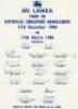Sri Lanka tour to Australia, Singapore & Bangladesh 1984/85. Official autograph sheet with printed title and players’ names, fully signed in ink by all eighteen listed members of the Sri Lanka touring party. Signatures are Mendis (Captain), Dias, S. de Si