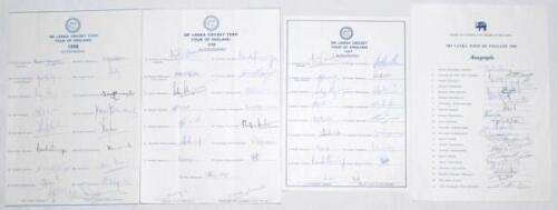 Sri Lanka tours to England 1988-1998. Four official autograph sheets with printed titles and players’ names, all fully signed in ink by the members of the Sri Lanka touring parties. Tours are to England 1988 (18 signatures), 1990 (17), 1991 (17), and 1998