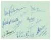 Derbyshire C.C.C. 1954-1958. Official autograph card, with ‘Derbyshire C.C.C. Autographs 1954’ printed to corner, signed in ink by twelve members of the Derbyshire team. Signatures are Gladwin, Carr, Willatt, Kelly, Smith, Morgan, Hamer, Eato, Jackson, Le