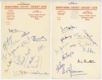 Derbyshire C.C.C. 1961 & 1964. Two official Derbyshire C.C.C. headed pages, each signed in ink by members of the 1961 (16 signatures) and 1964 (12) teams respectively. Signatures include Carr, Dawkes, Jackson, Lee, Johnson, Eyre, Oates, Swallow, Taylor, M