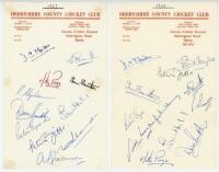 Derbyshire C.C.C. 1967-1969. Three official Derbyshire C.C.C. headed pages, each signed in ink by members of the 1967 (11 signatures), 1968 (12) and 1969 (15) teams respectively. Signatures include Morgan, E. Smith, Page, Buxton, Stephenson, D.H.K. Smith,