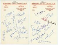 Derbyshire C.C.C. 1967-1970. Three official Derbyshire C.C.C. headed pages, each signed in ink by members of the 1967 (12 signatures), 1968 (13) and 1970 (13) teams respectively. Signatures include Morgan, E. Smith, Hall, Eyre, Taylor, Rhodes, Page, Buxto