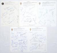 Derbyshire C.C.C. 1977-1981. Five official Derbyshire C.C.C. headed pages, each signed in ink by members of the 1977 (16 signatures), 1978 (16), 1979 (13), 1980 (20) and 1981 (17) teams respectively. Signatures include Hendrick, Swarbrook, Taylor, Walters