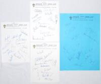 Derbyshire C.C.C. 1982-1989. Four official Derbyshire C.C.C. headed pages, each signed in ink by members of the 1982 (14 signatures), 1983 (14), 1984 (13) and 1989 (13) teams respectively. Signatures include Wood, Tunnicliffe, Hacker, Oldham, Moir, Fowler