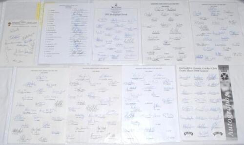 Derbyshire C.C.C. 1983-2008. Twenty five official Derbyshire C.C.C. autograph sheets for seasons 1983, 1990-1992 and 1994-2008 with some duplication. The 1983 sheet signed by thirteen Derbyshire players to Club letterhead. The remainder all with printed p