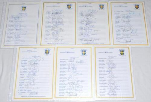 Durham C.C.C. 1992-2004. Fourteen official Durham C.C.C. autograph sheets comprising a complete run for seasons 1992-2004, with one duplicate for 1993. Each sheet is fully signed by the listed players with the exception of 1995 lacking Weston, 1999 Boon, 