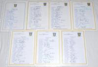 Durham C.C.C. 1992-2004. Fourteen official Durham C.C.C. autograph sheets comprising a complete run for seasons 1992-2004, with one duplicate for 1993. Each sheet is fully signed by the listed players with the exception of 1995 lacking Weston, 1999 Boon, 