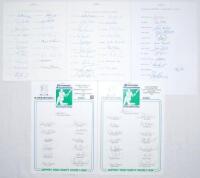 Essex C.C.C. 1978-1985. Five official autograph sheets for seasons 1978, 1979 and 1983-1985. All five sheets with typed or printed titles and players’ names and each fully signed in ink by all players. Signatures are Fletcher, Denness, R. East, Phillip, L