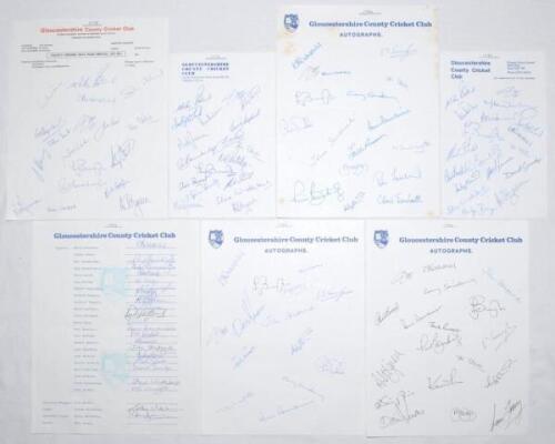 Gloucestershire C.C.C. 1978-1984. Seven official autograph sheets on Club letterhead, all signed in ink, for seasons 1978 (18 signatures), 1979 (18), 1980 (17), 1981 (18), 1982 (22, lacking two players’ signatures), 1983 (14), and 1984 (17). Signatures in