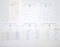 Hampshire C.C.C. 1965-1980. Six official autograph sheets for seasons 1965 (fully signed by 20), 1967 (13), 1971 (15), 1978 (fully signed by 21), 1979 (18, lakcing one), and 1980 (20, lacking one). The 1963 on official autograph card, the remainder on Clu