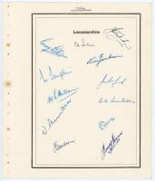 Leicestershire C.C.C. 1952-1956. Three autograph sheets for seasons 1952 (14 signatures), 1954 (12) and 1956 (21). The 1952 and 1954 pages on cards with printed titles, the 1956 on official Club letterhead, all signed in ink. Signatures include Palmer, Le