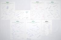 Leicestershire C.C.C. 1971-1980. Seven autograph sheets for seasons 1954 (14 signatures), 1972 (13), 1975 (18), 1977 (16), 1978 (18), 1979 (13) and 1980 (16). The 1972 is signed to a plain rules page, the 1980 is an official autograph card, the remaineder