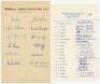 Middlesex C.C.C. 1948-1974. Two official autograph sheets for seasons 1948 (12 signatures) and 1974 (fully signed by the eighteen listed players). Also an unofficial sheet for 1961 signed by eleven, all signed in ink. Signatures include Mann, Sims, Robert