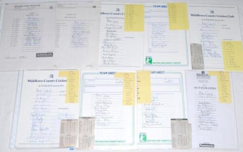 Middlesex C.C.C. 1980-2008. Twenty one official Middlesex C.C.C. autograph sheets comprising a good run for seasons 1984, 1985, 1987, 1989 and 1991-2005 with the odd duplication. Where players&rsquo; names are listed, the majority are fully signed. Signatures i