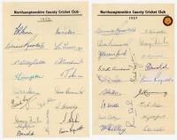 Northamptonshire C.C.C. 1953-1958. Three official autograph sheets for seasons 1953 (20 signatures), 1957 (20, one on piece laid down), and 1958 (24), all signed in ink. Signatures include Brown, Brookes, Oldfield, Livingston, Clarke, Tyson, Tribe, Fiddli