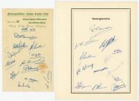 Nottinghamshire C.C.C. 1952-1957. Three autograph sheets for seasons 1952 (12 signatures), 1957 (19), both official, and one unofficial page for 1953 (13), all signed in ink. Signatures include Simpson, Keeton, Butler, Meads, Giles, Stocks, Hardstaff, Har