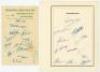 Nottinghamshire C.C.C. 1952-1957. Three autograph sheets for seasons 1952 (12 signatures), 1957 (19), both official, and one unofficial page for 1953 (13), all signed in ink. Signatures include Simpson, Keeton, Butler, Meads, Giles, Stocks, Hardstaff, Har